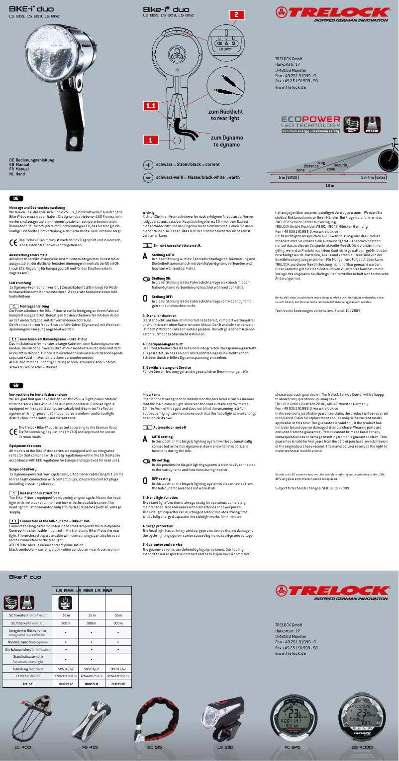 Page 1 of the manual User Manual Trelock LS 862