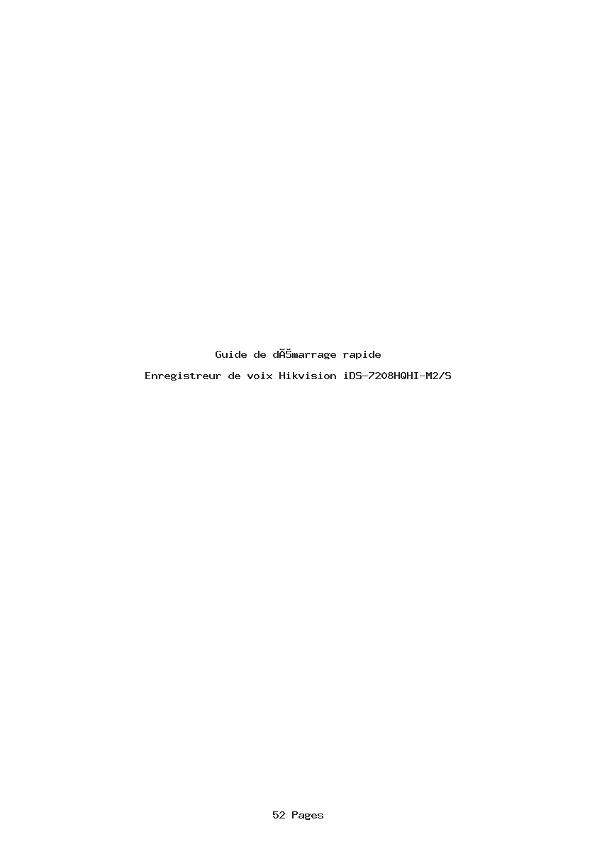 Page 1 de la notice Guide de démarrage rapide Hikvision iDS-7208HQHI-M2/S