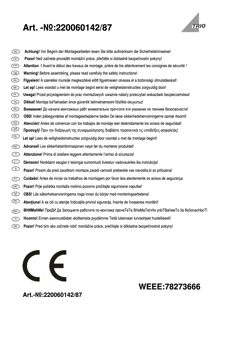 Page 1 de la notice Manuel utilisateur Trio Lighting Hudson 220060187