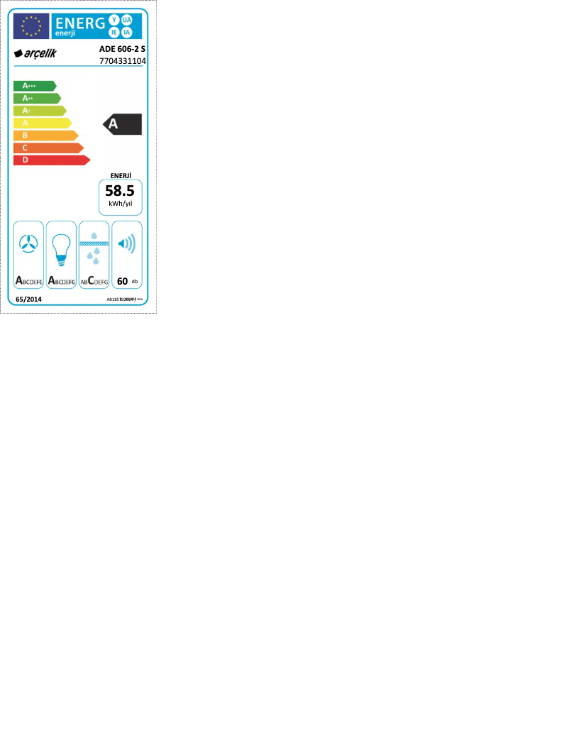 Página 1 del manual Etiqueta energética Arçelik ADE 606-2 S