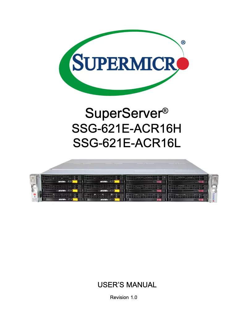 Page 1 de la notice Manuel utilisateur Supermicro SuperServer SSG-621E-ACR16H