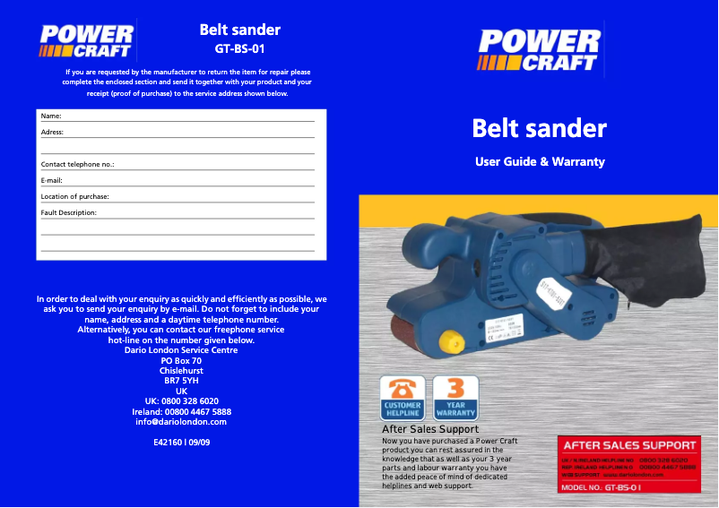Page 1 de la notice Manuel utilisateur Power Craft GT-BS-01