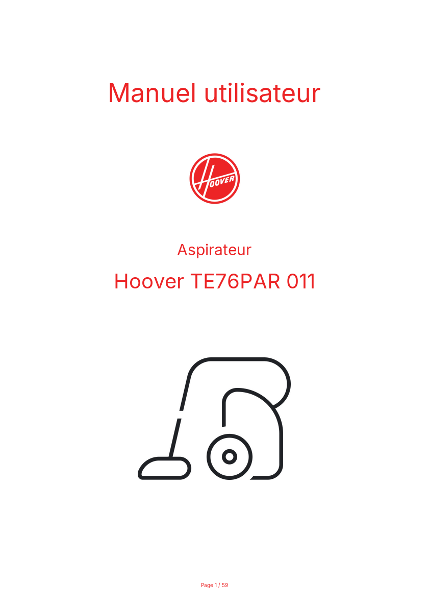 Page 1 de la notice Manuel utilisateur Hoover TE76PAR 011