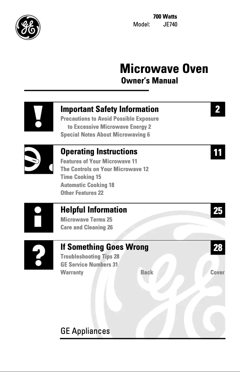 Page 1 of the manual Use and Maintenance Manual GE JE740WH