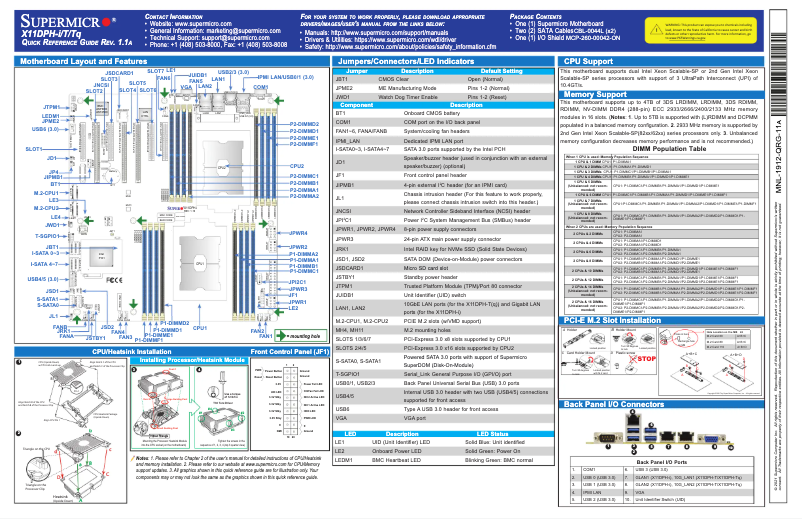 Page 1 de la notice Guide de démarrage rapide Supermicro X11DPH-i