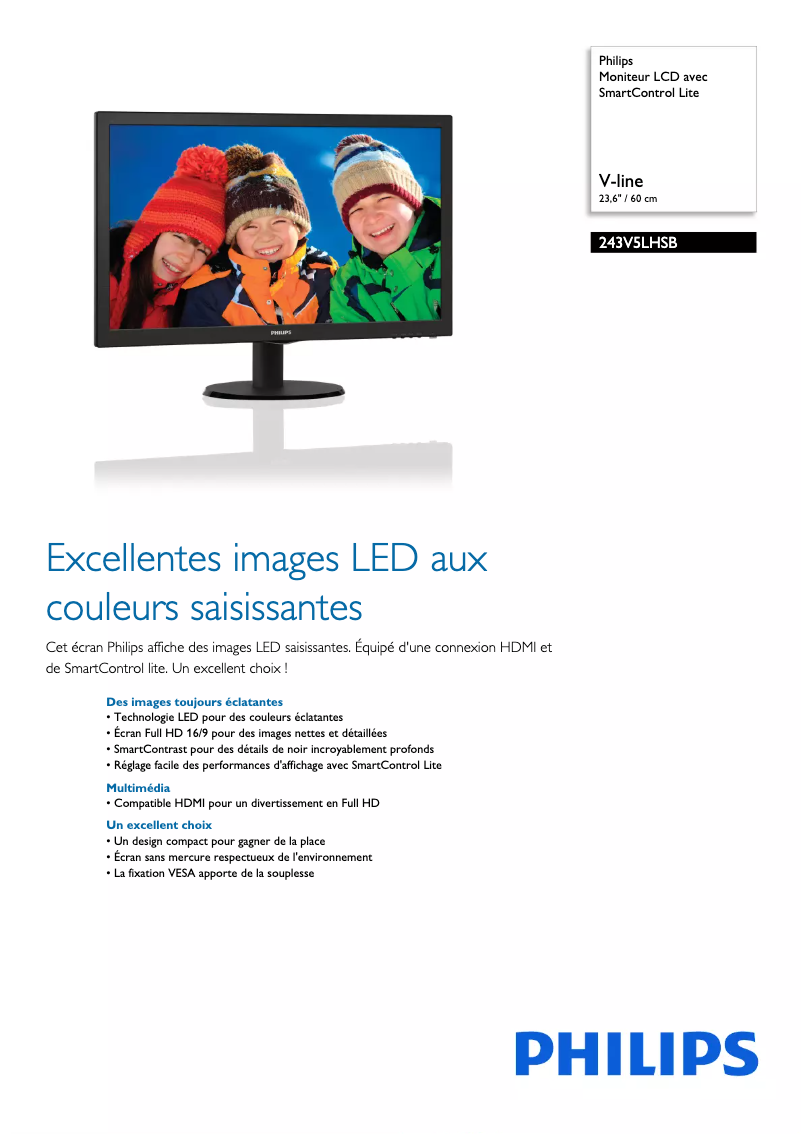 Page n°1 - Fiche technique Philips 243V5LHSB