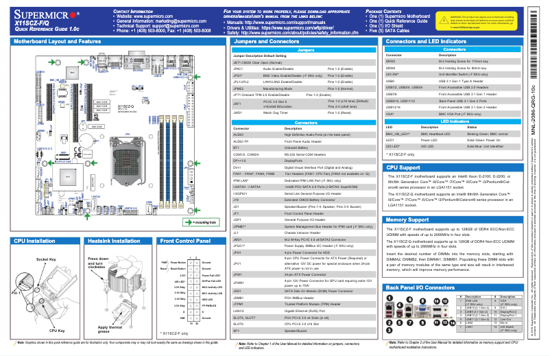 Page 1 de la notice Guide de démarrage rapide Supermicro X11SCZ-F