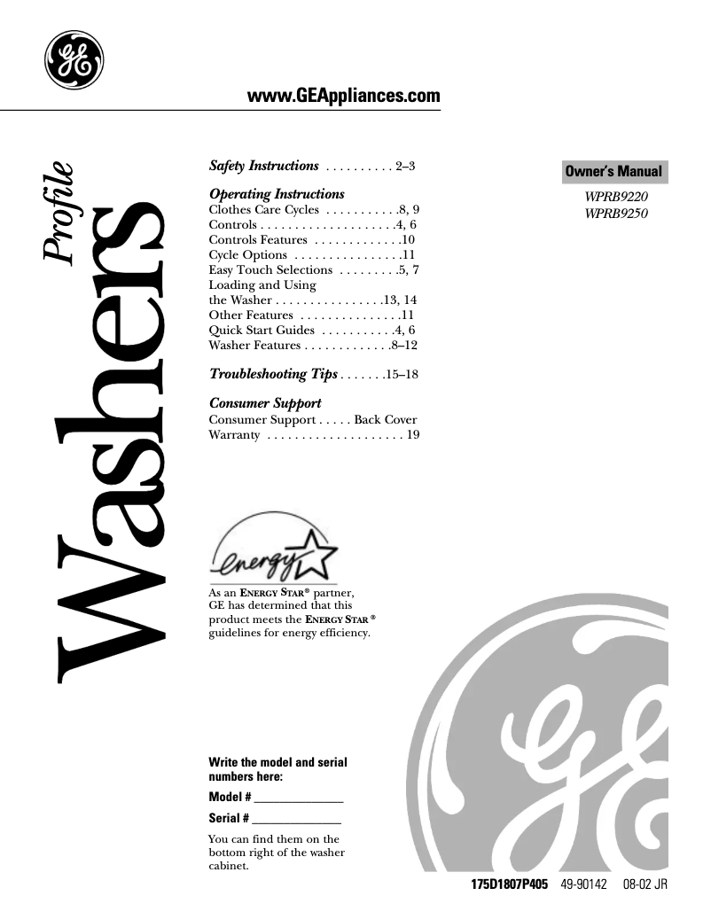 Page 1 de la notice Manuel d'utilisation et d'entretien GE Profile WPRB9250CCC