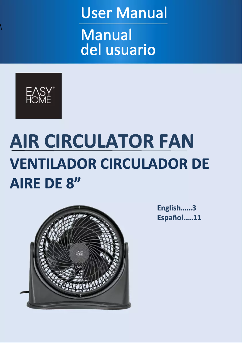 Page 1 de la notice Manuel utilisateur Easy Home 8" Air Circulator Fan EE-8634