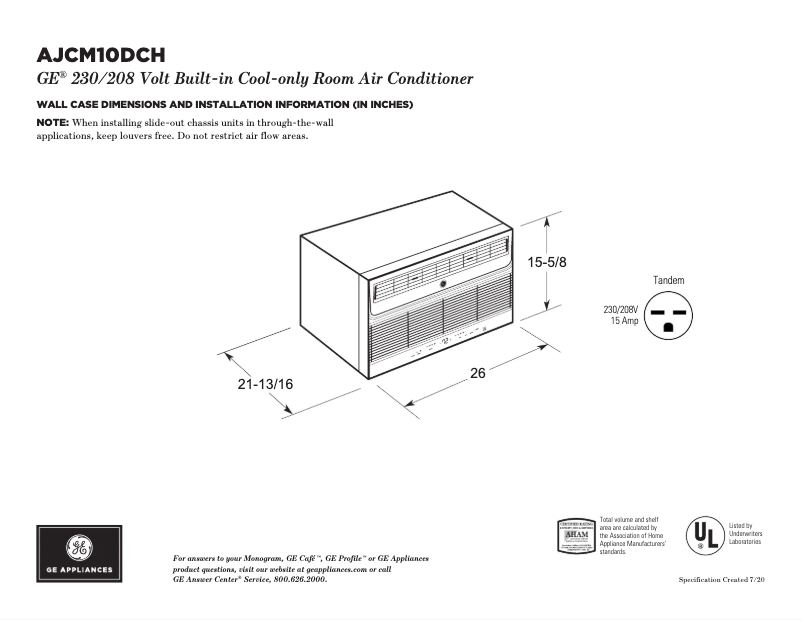 Página 1 del manual Ficha técnica GE AJCM10DCH