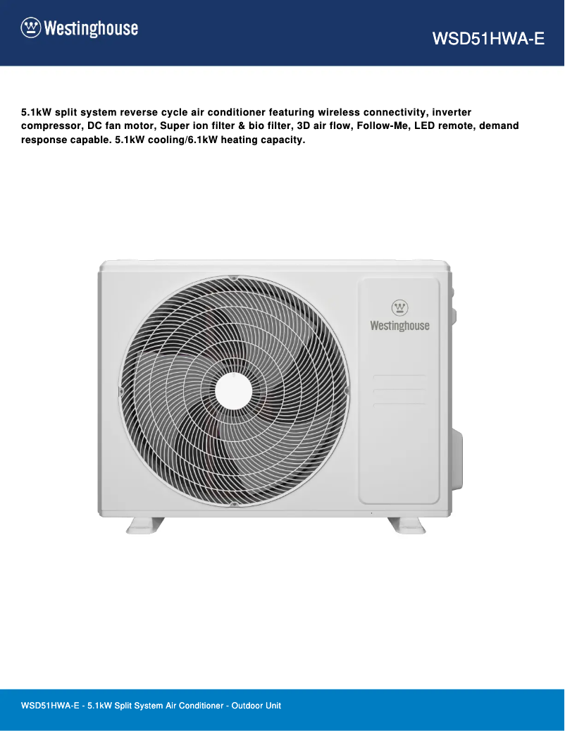 Página 1 del manual Ficha técnica Westinghouse WSD51HWA-E