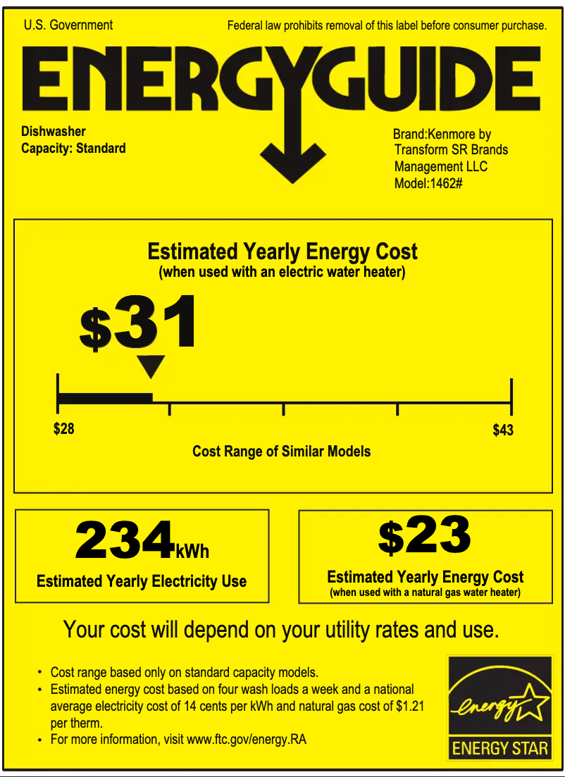 Page 1 de la notice Label énergétique Kenmore 263.1462
