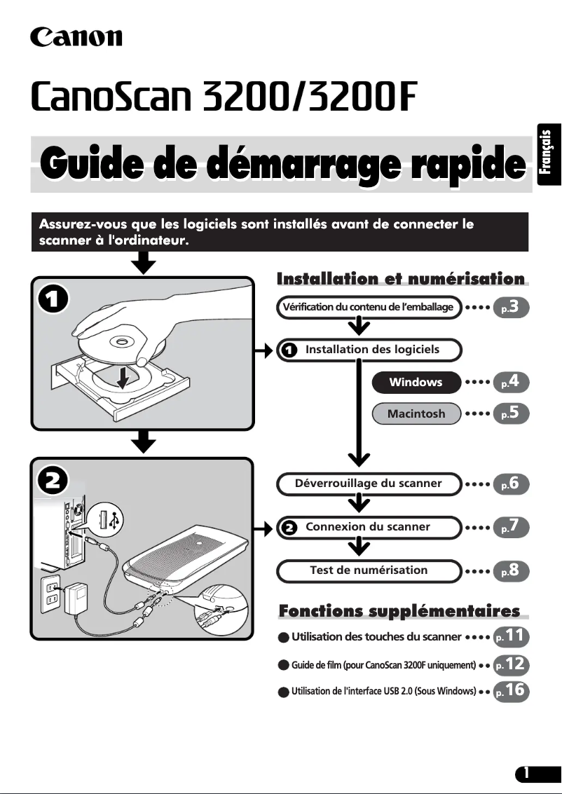 Page 1 de la notice Mode d'emploi Canon Canoscan 3200