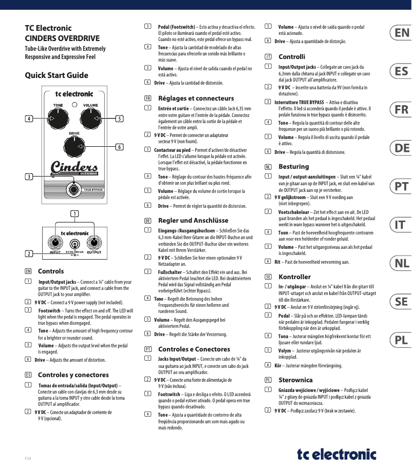 Page 1 de la notice Guide de démarrage rapide TC Electronic Cinders Overdrive