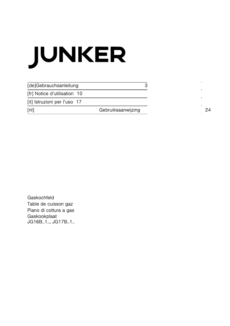 Page 1 de la notice Manuel utilisateur Junker JG16BB51