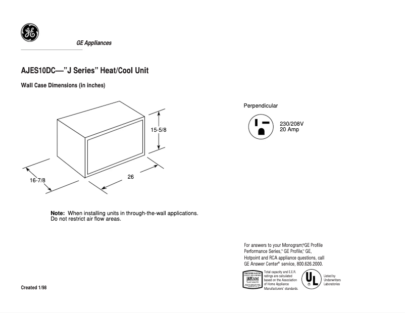 Página 1 del manual Ficha técnica GE AJES10DC