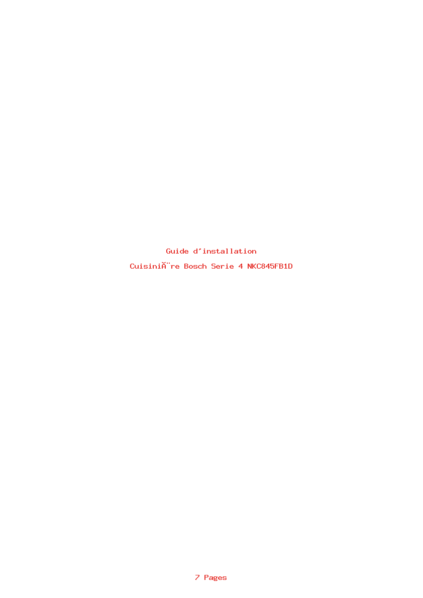 Page 1 de la notice Guide d'installation Bosch Serie 4 NKC845FB1D
