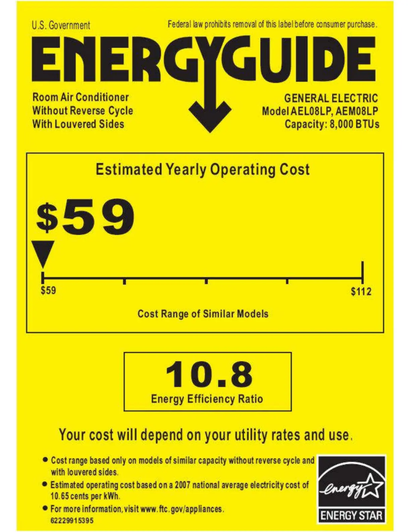 Página 1 del manual Etiqueta energética GE AEL08LP