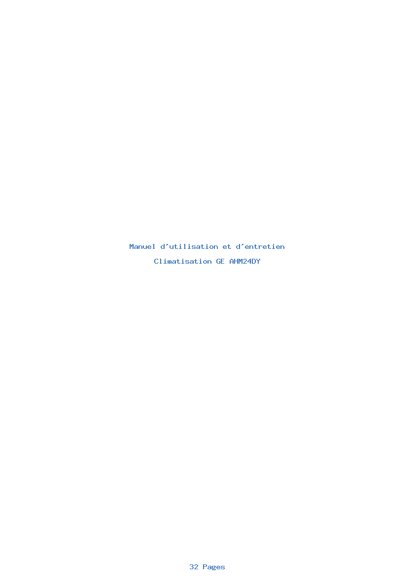 Page 1 de la notice Manuel d'utilisation et d'entretien GE AHM24DY