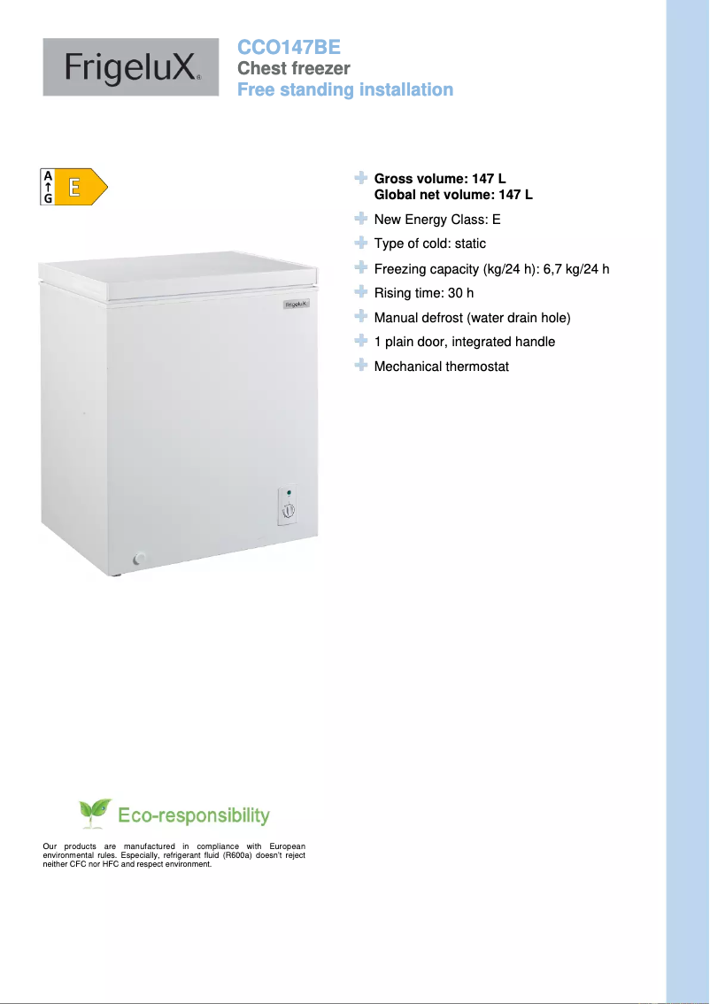 Página 1 del manual Ficha técnica FrigeluX CCO147BE