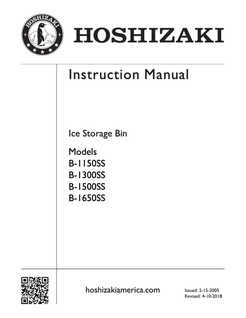Page 1 de la notice Guide d'installation Hoshizaki B-1150SS
