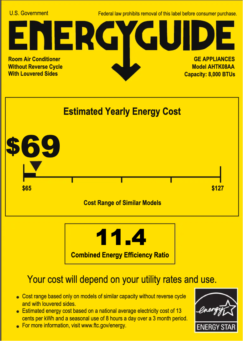 Página 1 del manual Etiqueta energética GE AHTK08AA