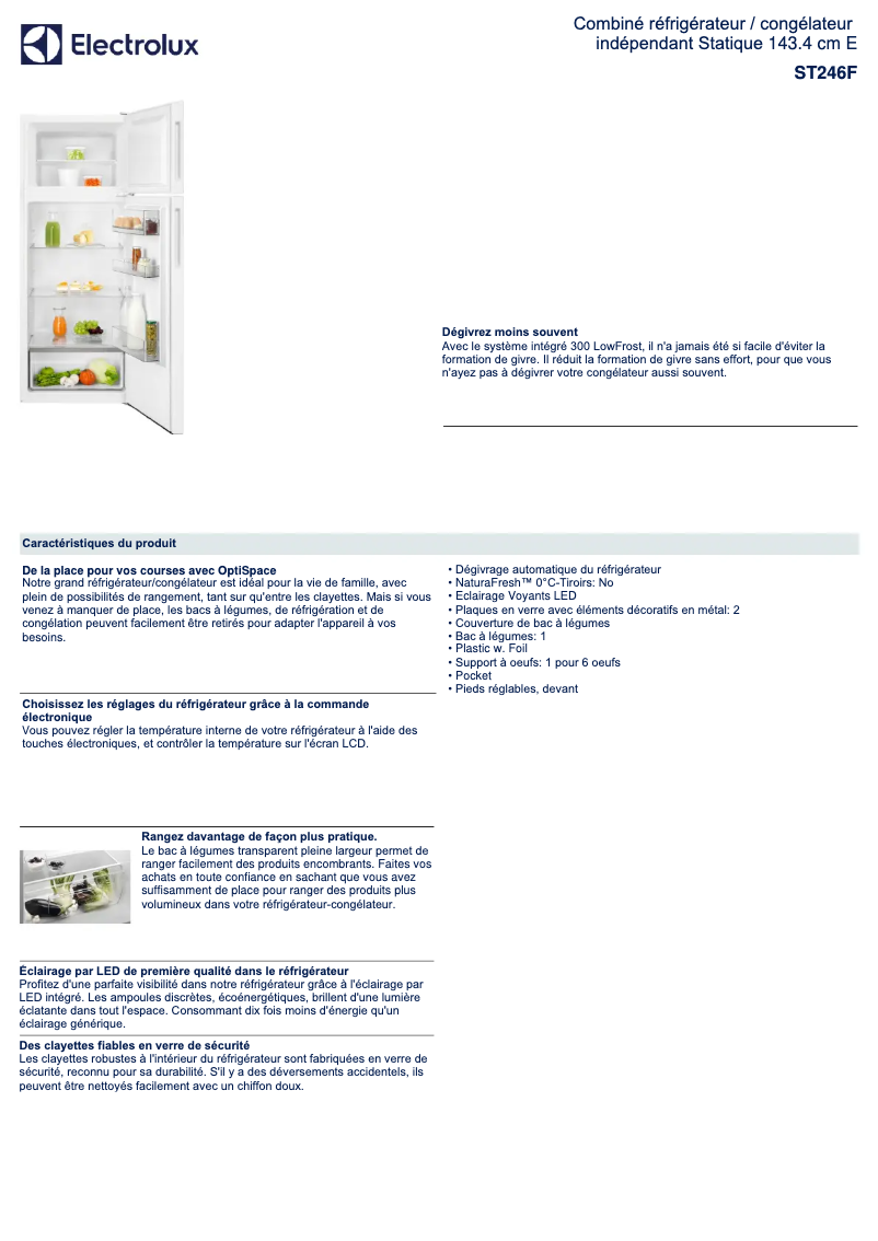 Página 1 del manual Ficha técnica Electrolux ST246F