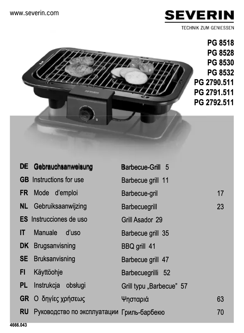 Page 1 de la notice Manuel utilisateur Severin PG 8528