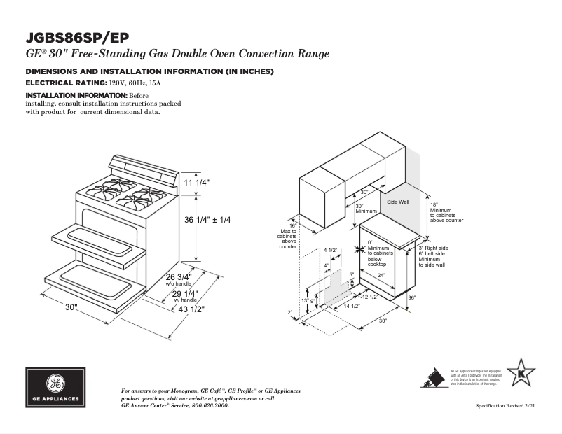 Página 1 del manual Ficha técnica GE JGBS86EPES