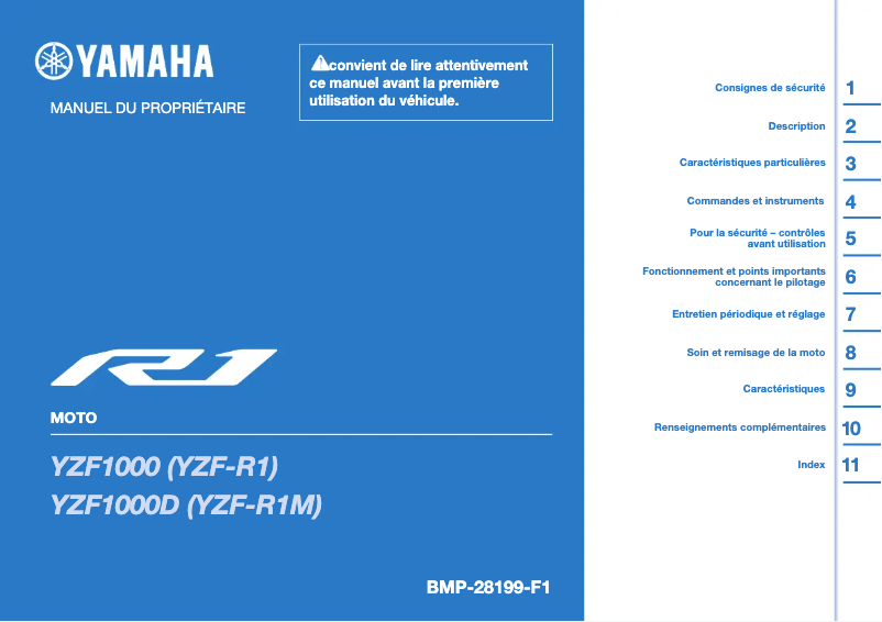 Page 1 de la notice Manuel utilisateur Yamaha YZF-R1 (2024)