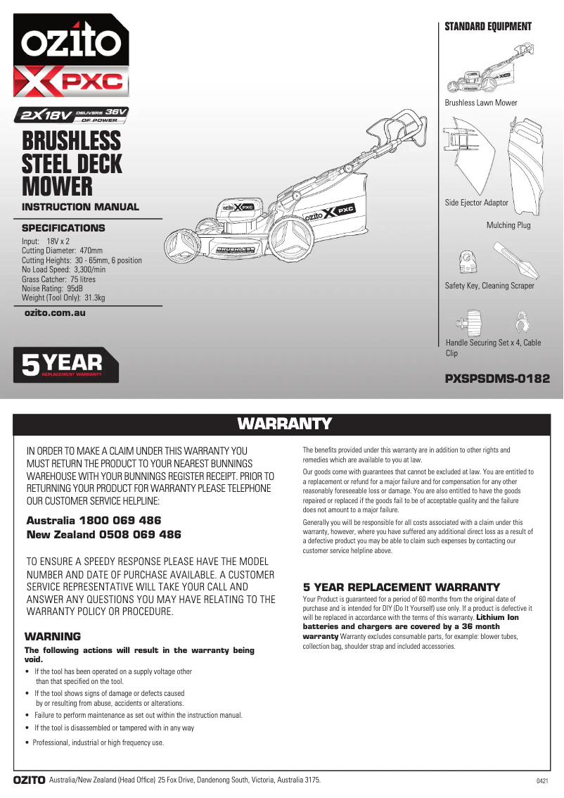 Page 1 de la notice Manuel utilisateur Ozito PXSPSDMK-4182