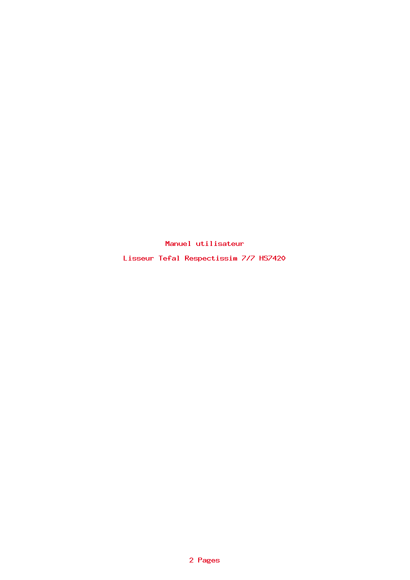 Page 1 de la notice Manuel utilisateur Tefal Respectissim 7/7 HS7420