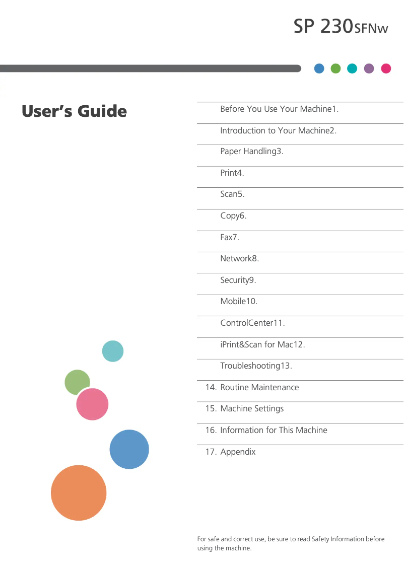 Page 1 de la notice Manuel utilisateur Ricoh SP 230SFNw