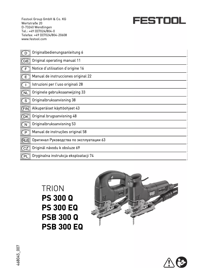 Page 1 de la notice Manuel utilisateur Festool Trion PSB 300 Q