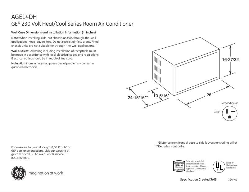 Página 1 del manual Ficha técnica GE A14DH