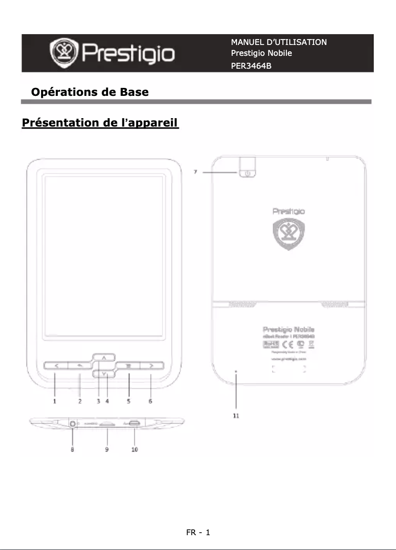 Page 1 de la notice Manuel utilisateur Prestigio MultiReader 3464