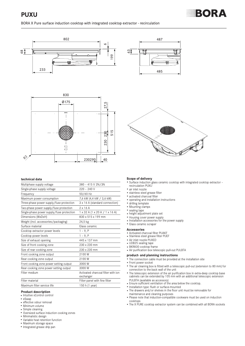Página 1 del manual Ficha técnica BORA PUXU