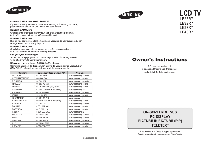 Página 1 del manual Manual de usuario Samsung LE26R75B