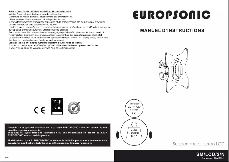 Page 1 de la notice Manuel utilisateur Europsonic SM/LCD/2/N