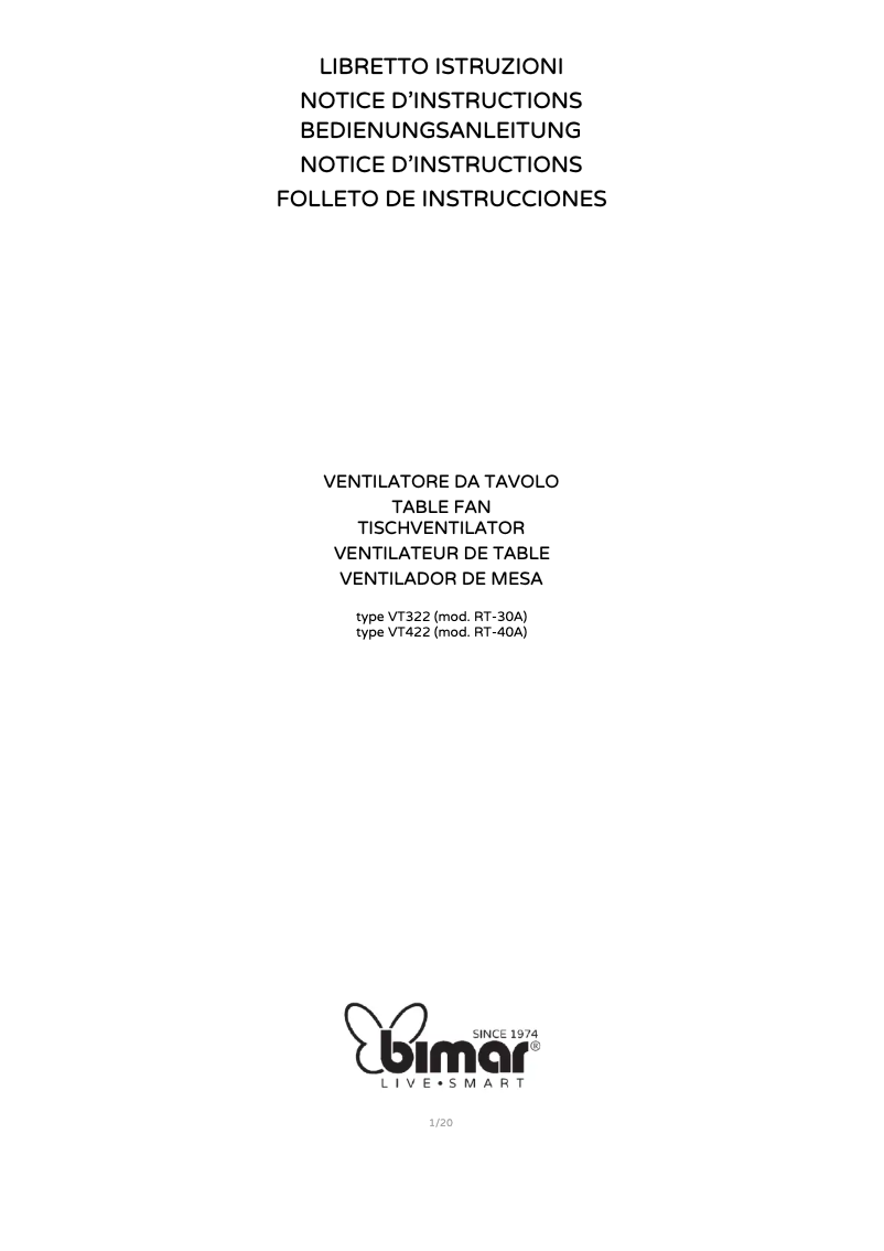 Page 1 de la notice Manuel utilisateur Bimar VT422