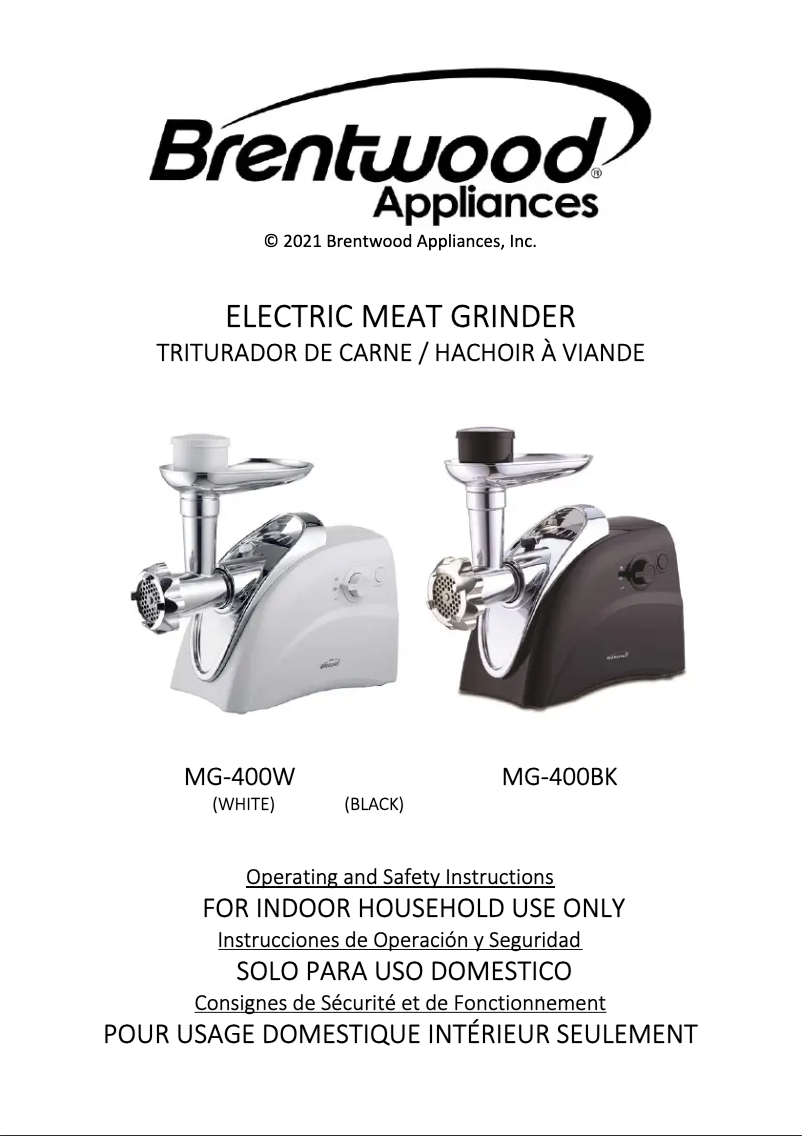 Page 1 de la notice Manuel utilisateur Brentwood MG-400BK