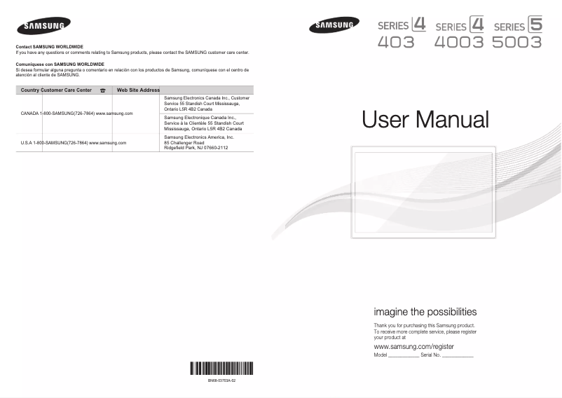 Page 1 de la notice Manuel utilisateur Samsung UN40D5003BF