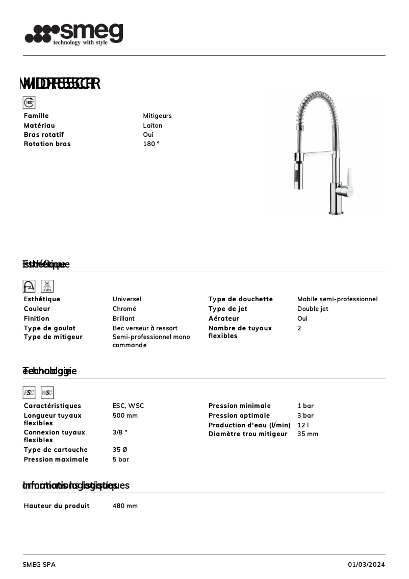 Página 1 del manual Ficha técnica Smeg MIDR55CR