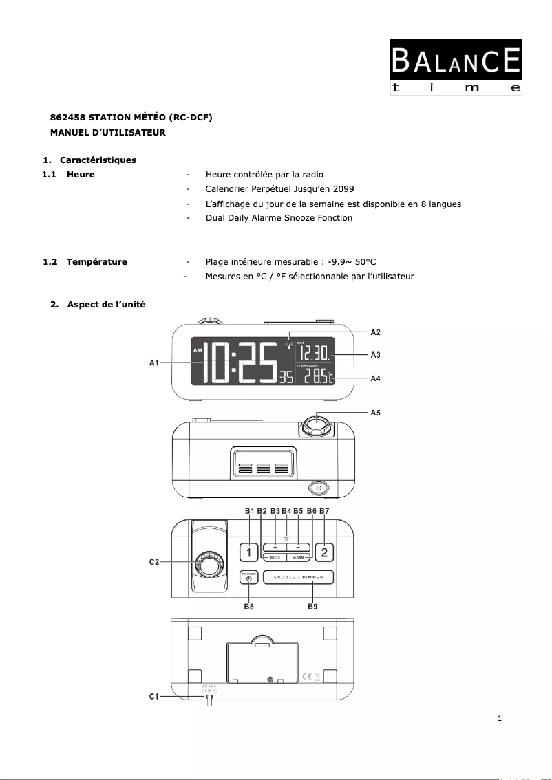 Page 1 de la notice Manuel utilisateur Balance 862458
