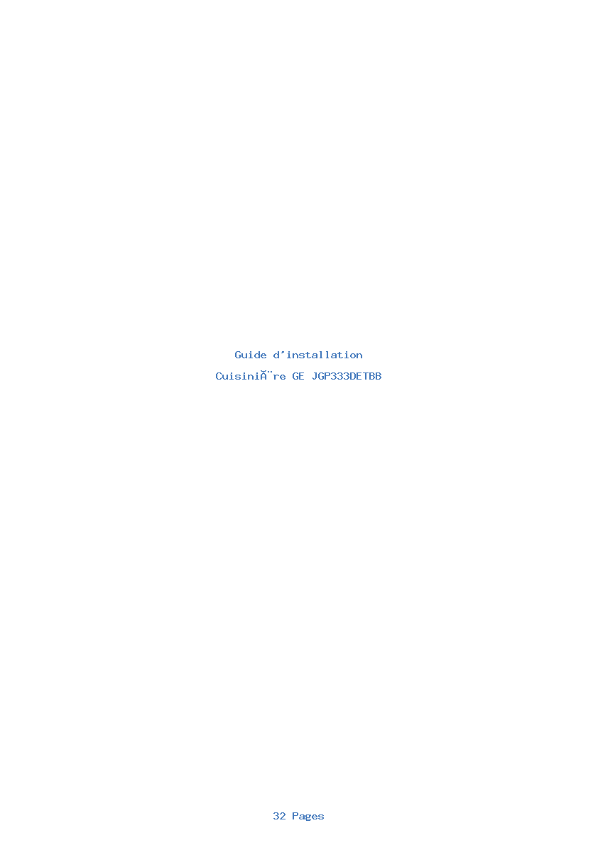 Page 1 de la notice Guide d'installation GE JGP333DETBB