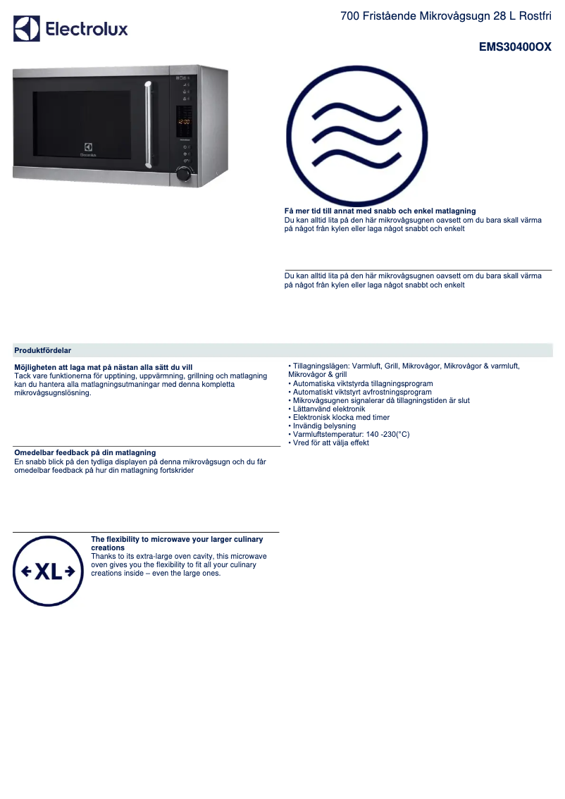 Página 1 del manual Ficha técnica Electrolux EMS30400OX