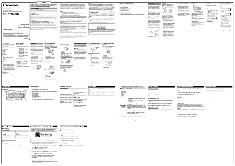 Page 1 de la notice Guide de démarrage rapide Pioneer DEH-S7200BHS