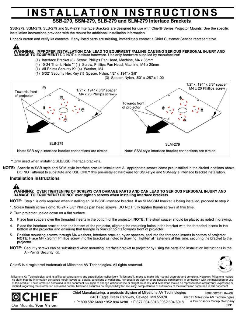 Page 1 de la notice Manuel utilisateur Chief SLM279