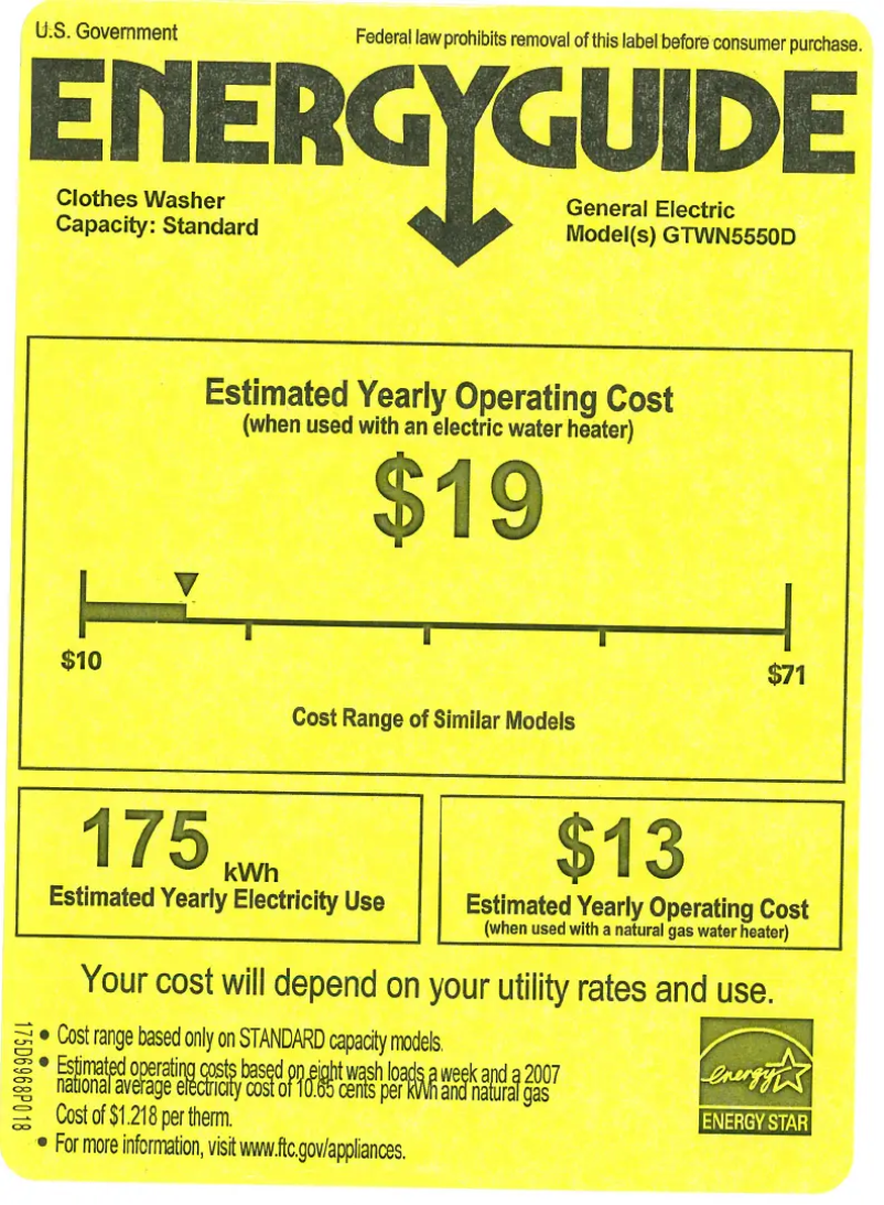 Page 1 of the manual Energy Label GE GTWN5550DWW