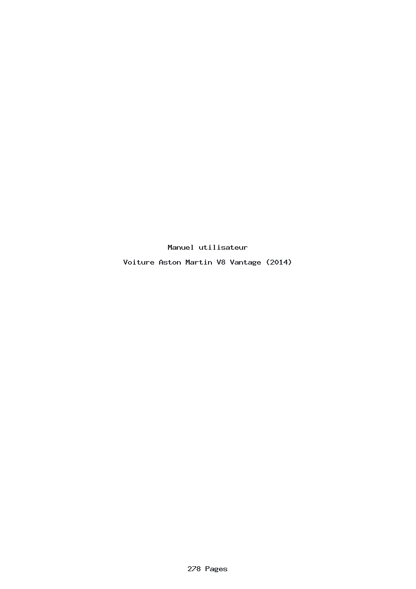 Page 1 de la notice Manuel utilisateur Aston Martin V8 Vantage (2014)